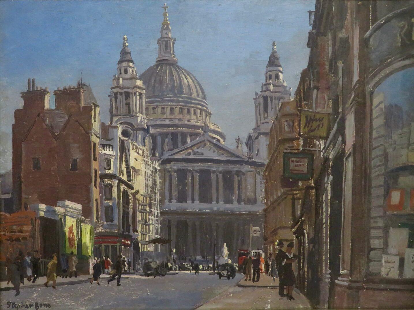 Stephen Bone NEAC (1904-1958) British ORIGINAL OIL PAINTING ‘St Pauls London' - Painting by STEPHEN BONE 