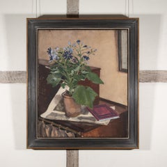 Cinerarias azules - Pintura al óleo bodegón de flores del siglo XX