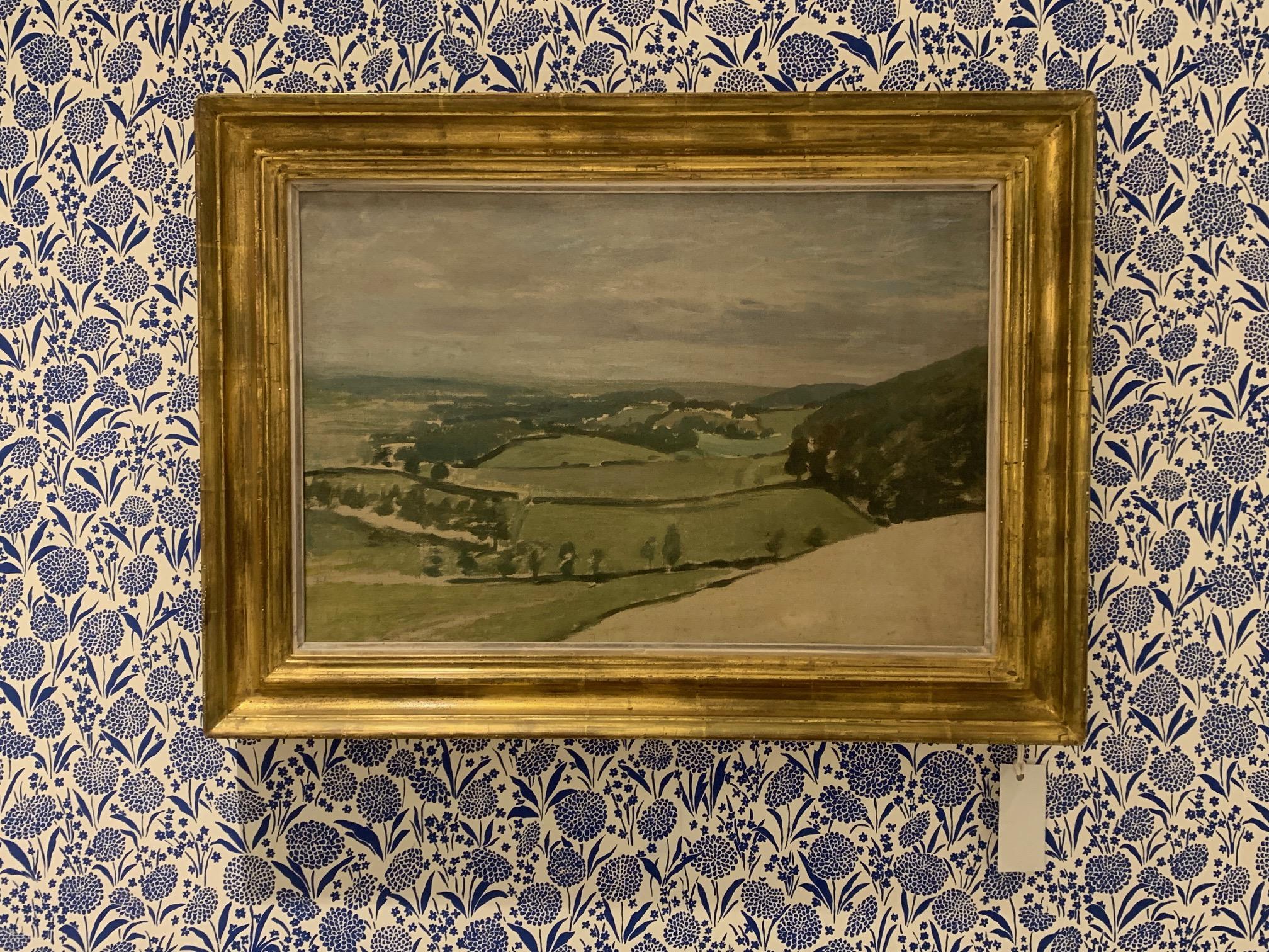Paisaje - Pintura al óleo del siglo XX en verde y gris en venta 1