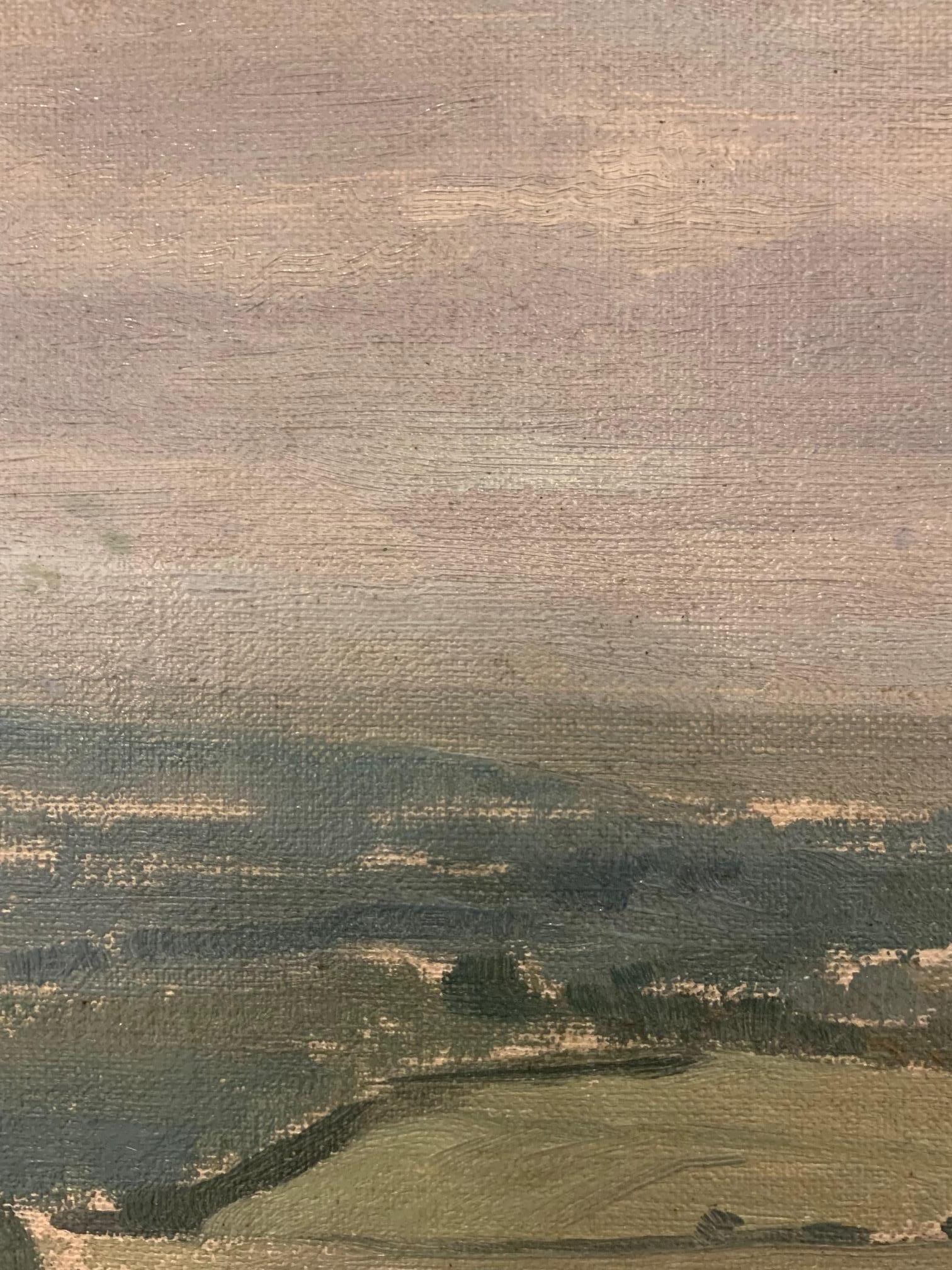 Paisaje - Pintura al óleo del siglo XX en verde y gris en venta 5