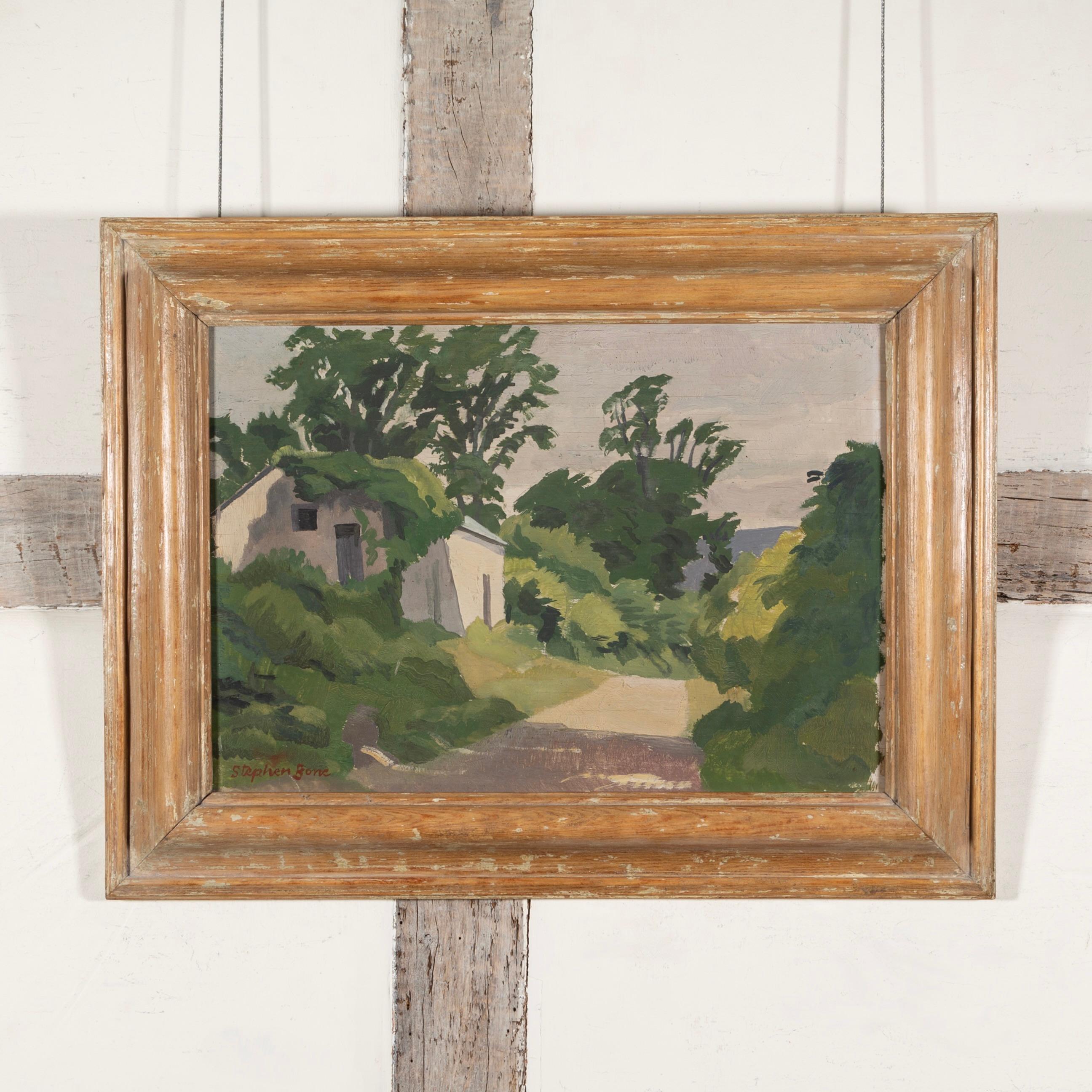 Cerca del pueblo de Osmington, Dorset - Pintura al óleo de paisajes con árboles del siglo XX - Painting de Stephen Bone