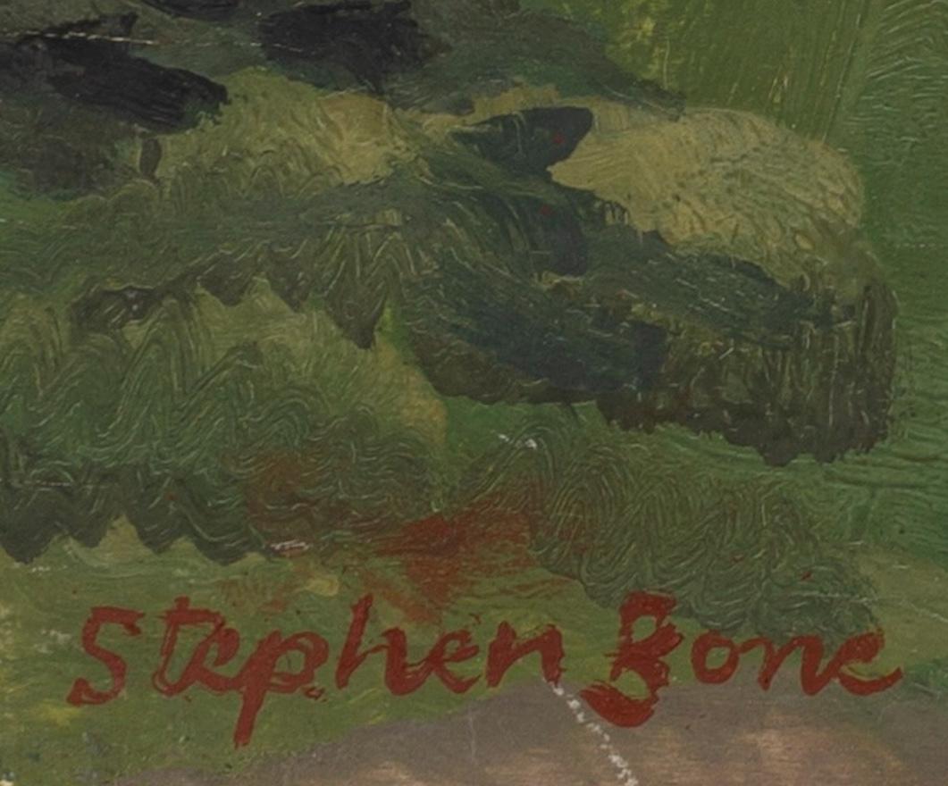 Cerca del pueblo de Osmington, Dorset - Pintura al óleo de paisajes con árboles del siglo XX - Landscape Painting Negro de Stephen Bone