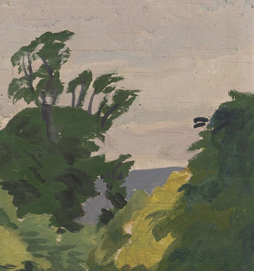 Cerca del pueblo de Osmington, Dorset - Pintura al óleo de paisajes con árboles del siglo XX 1