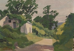 Cerca del pueblo de Osmington, Dorset - Pintura al óleo de paisajes con árboles del siglo XX