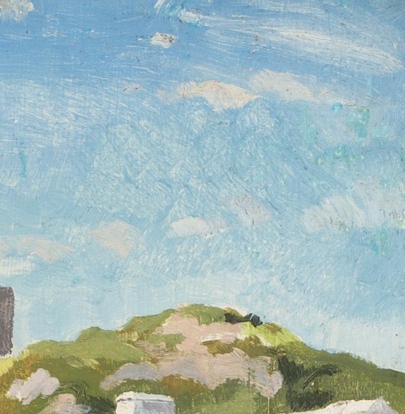 Castillo de Roch, Pembrokeshire - Pintura al óleo de paisaje del siglo XX con verde en venta 1