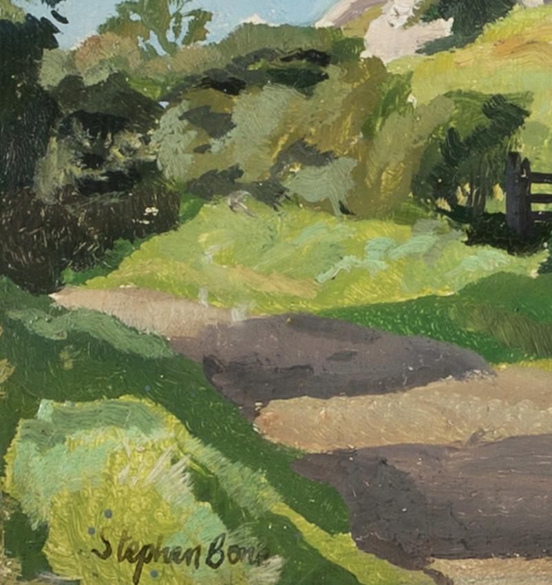 Castillo de Roch, Pembrokeshire - Pintura al óleo de paisaje del siglo XX con verde en venta 2