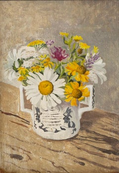 Still Life with Flowers - 20th Century Still Life Oil Painting, Flowers in Cup