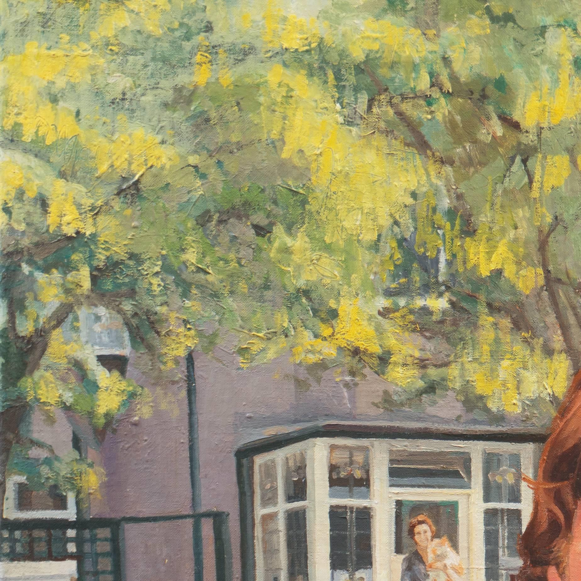 „John und Mimi mit Tim“, John Lennon, England, Manchester College of Art (Impressionismus), Painting, von Stephen Bower