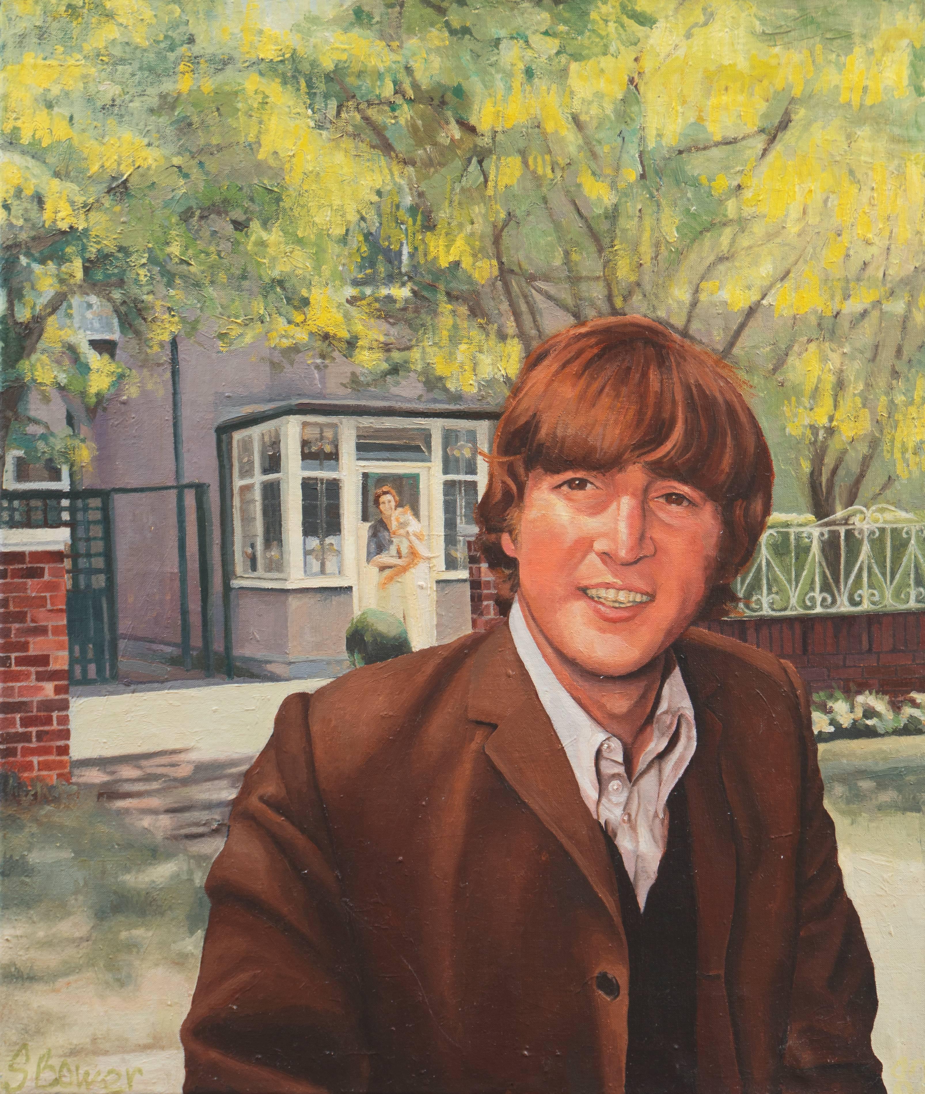 Stephen Bower Portrait Painting – „John und Mimi mit Tim“, John Lennon, England, Manchester College of Art