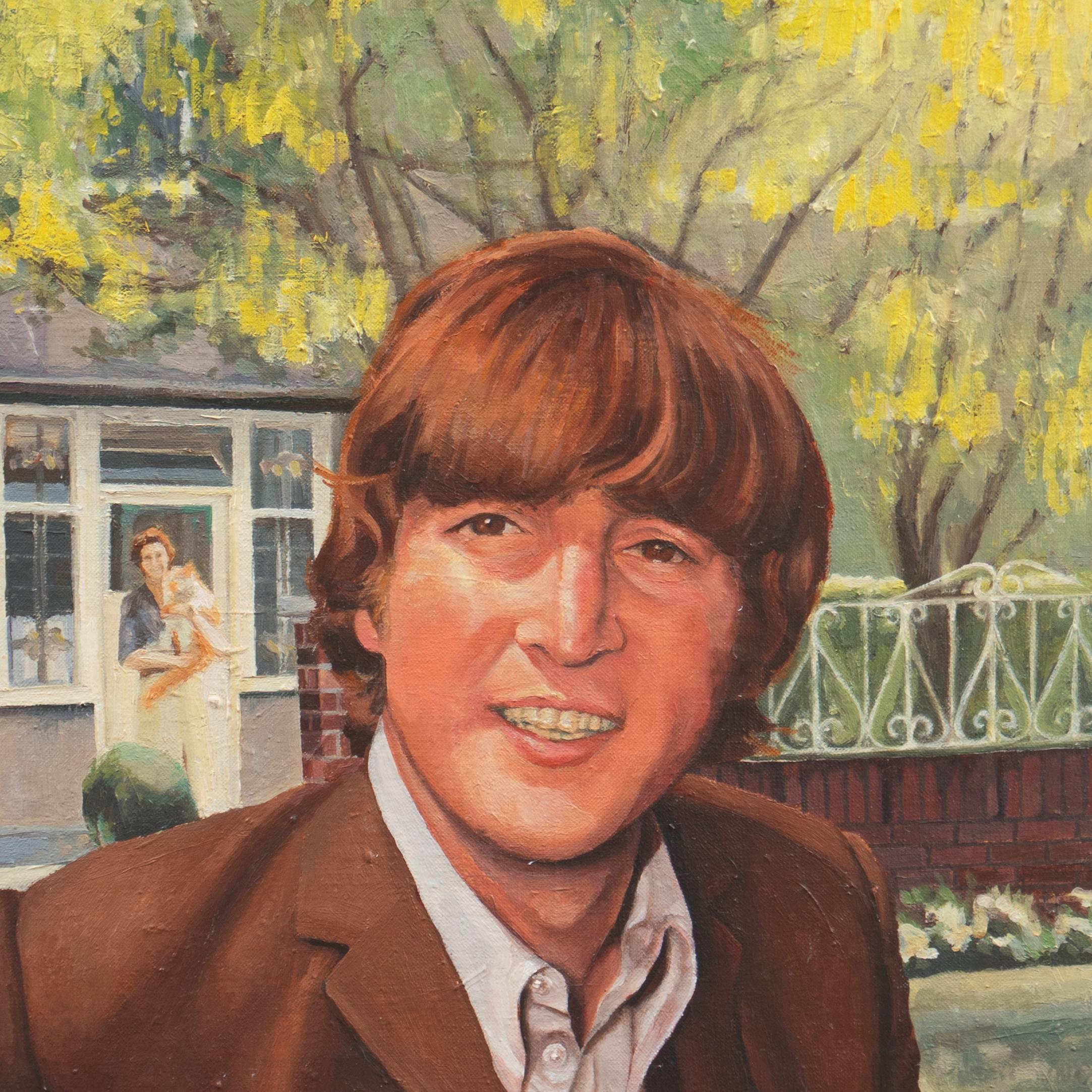 John e Mimi con Tim', John Lennon, Inghilterra, Manchester College of Art - Figurative Painting Marrone di Stephen Bower