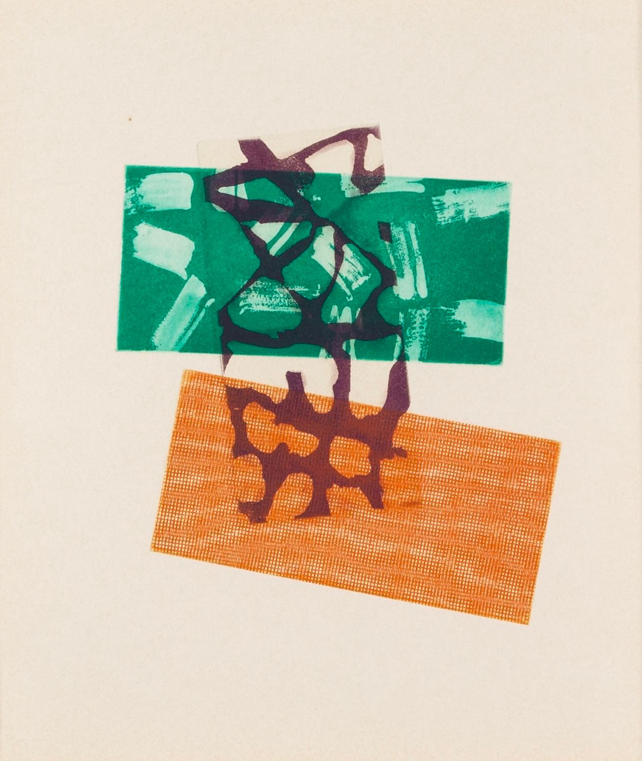 Ohne Titel ( Kleine Radierung B), 1979 - Abstrakter Druck mit weißem, grünem und lila