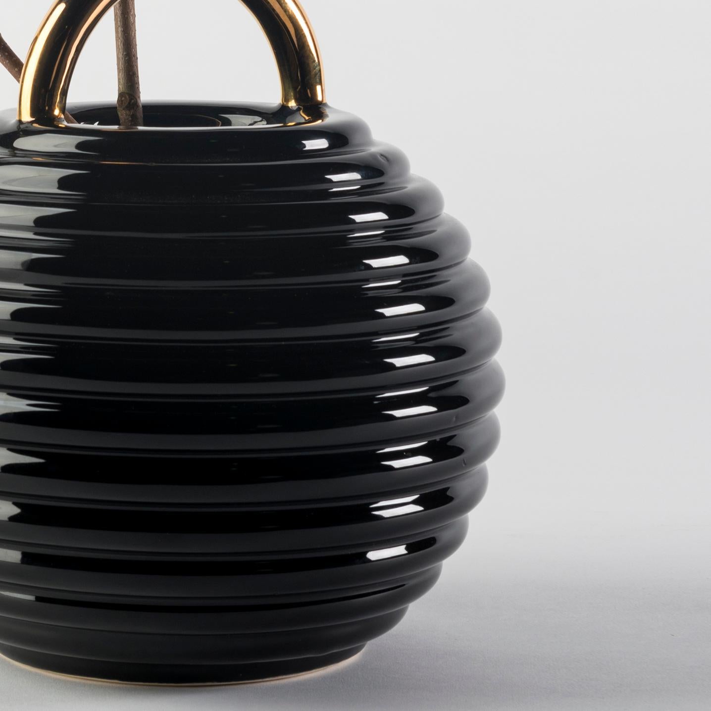 Painted Stephen Burks Contemporary Ceramic Vase in Black Grasso Lines