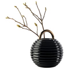 Stephen Burks Contemporary Ceramic Vase in Black Grasso Lines