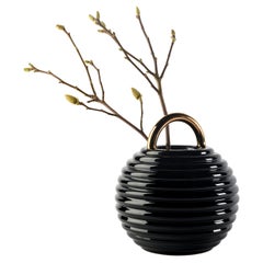 Stephen Burks Contemporary Ceramic Vase in Black Grasso Lines