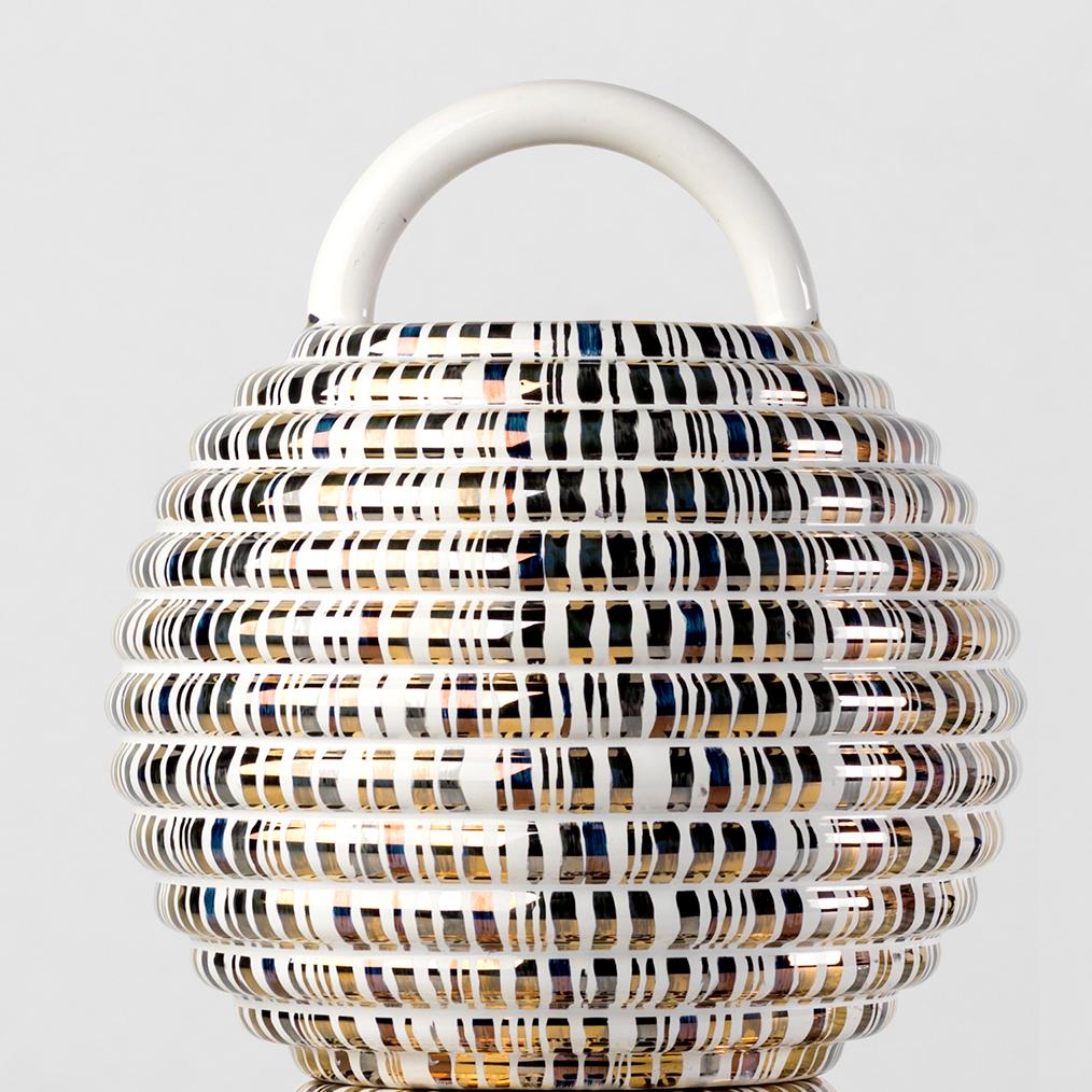Modern Stephen Burks Contemporary Double Ceramic Vase in Gold Grasso Lines
