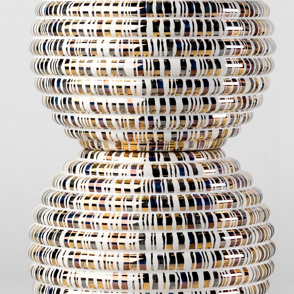 Spanish Stephen Burks Contemporary Double Ceramic Vase in Gold Grasso Lines