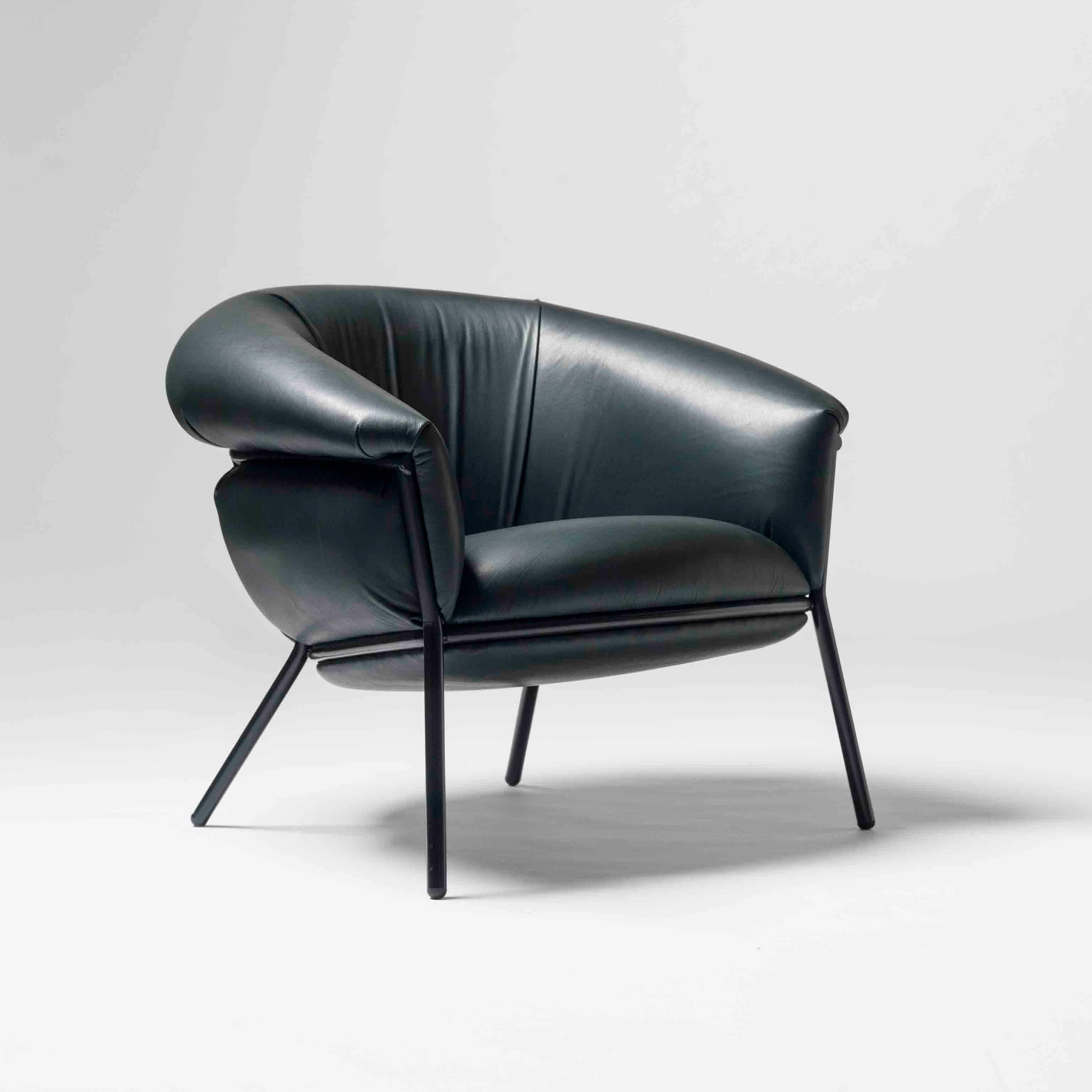Lacquered Stephen Burks Contemporary Fabric Upholstered and Iron 'Grasso' Armchair for BD