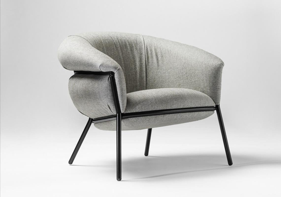 Leather Stephen Burks Contemporary Fabric Upholstered and Iron 'Grasso' Armchair for BD For Sale