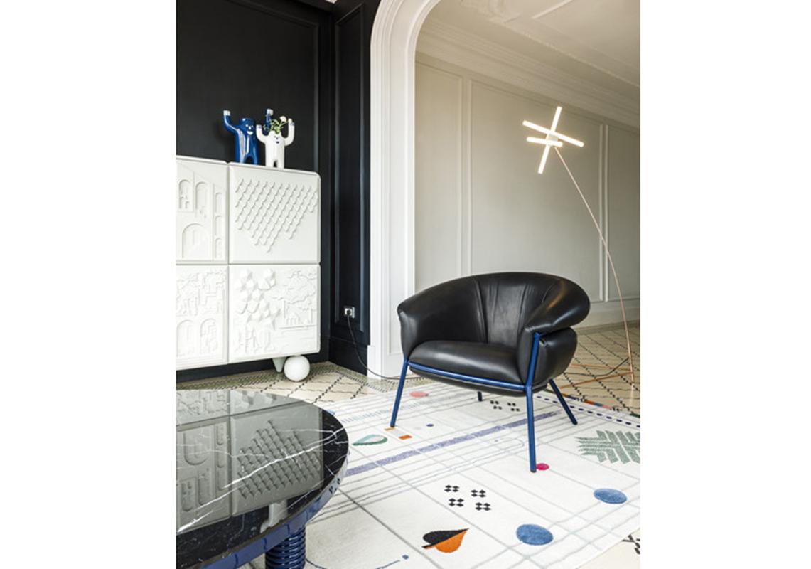 Modern Stephen Burks Contemporary Grasso Leather Armchair and Foot Stool