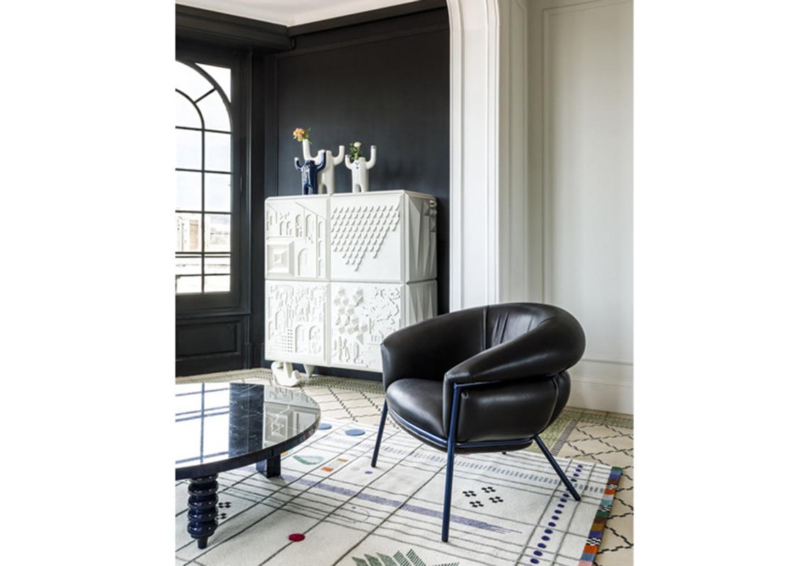 Spanish Stephen Burks Contemporary Grasso Leather Armchair and Foot Stool