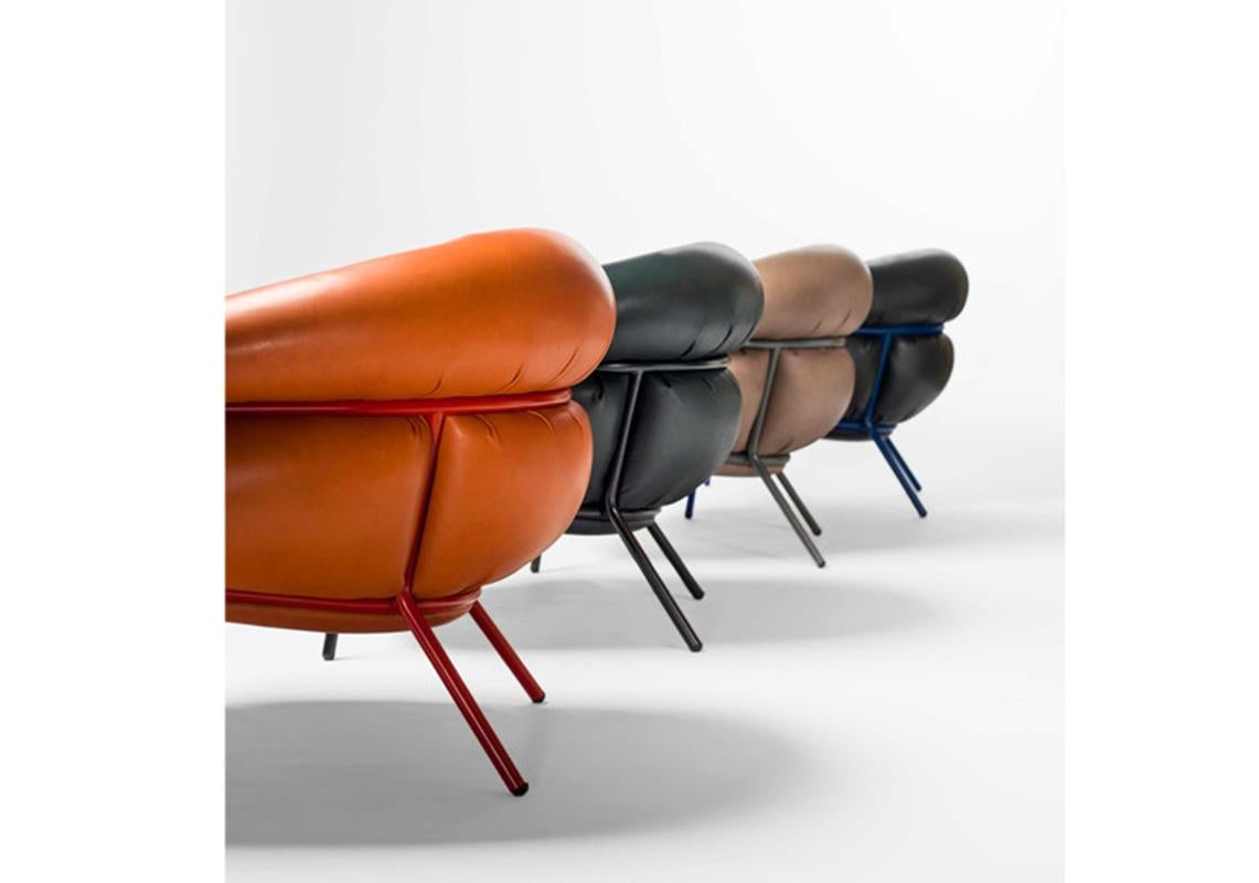 Lacquered Stephen Burks Contemporary Grasso Leather Armchair and Foot Stool
