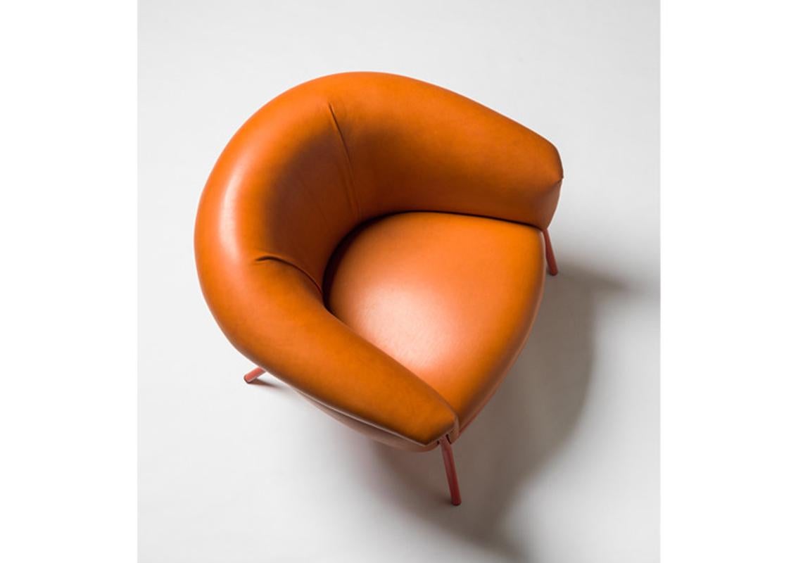 Stephen Burks Contemporary Grasso Leather Armchair and Foot Stool 2