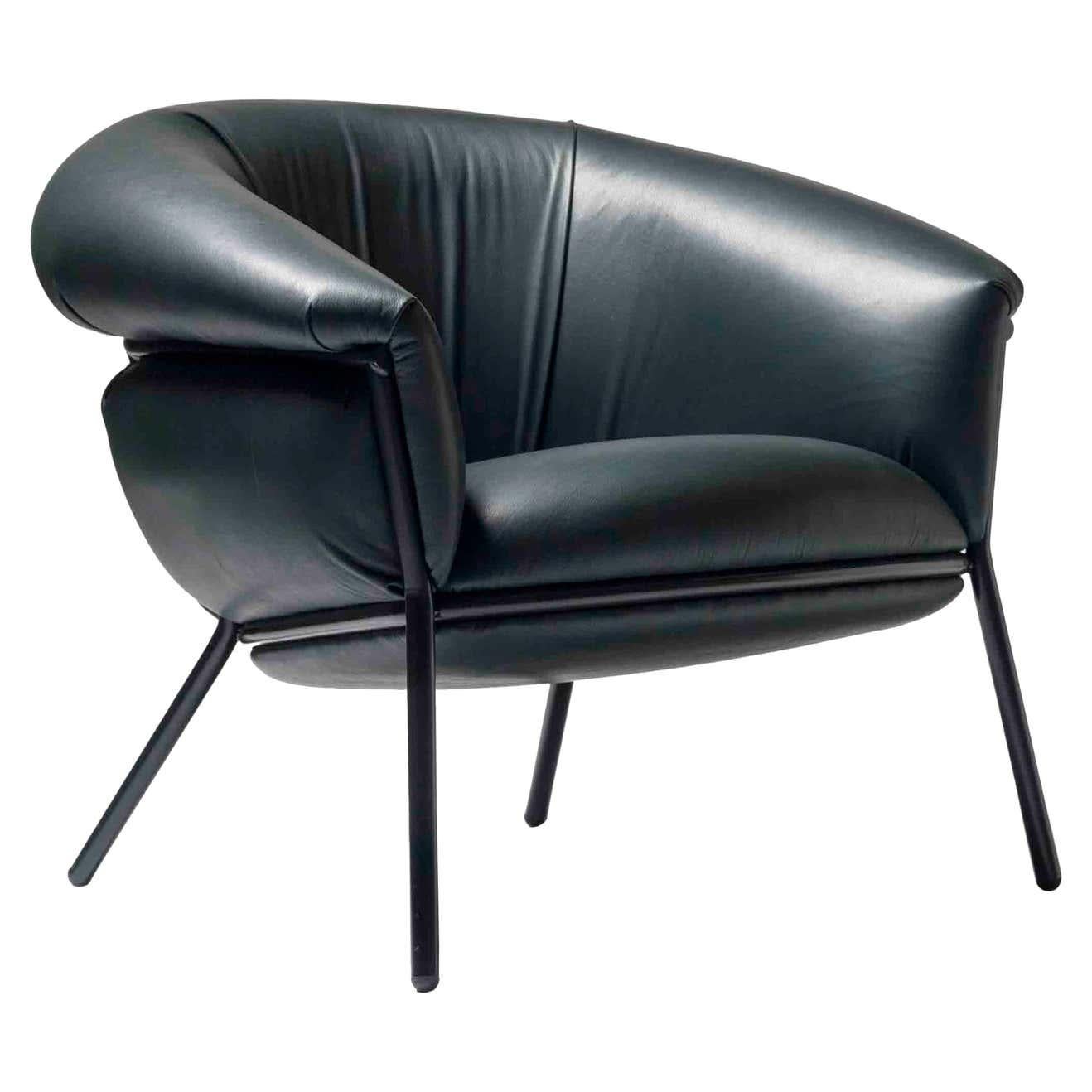 Lacquered Stephen Burks Contemporary Green Leather and Iron 'Grasso' Armchair for BD For Sale