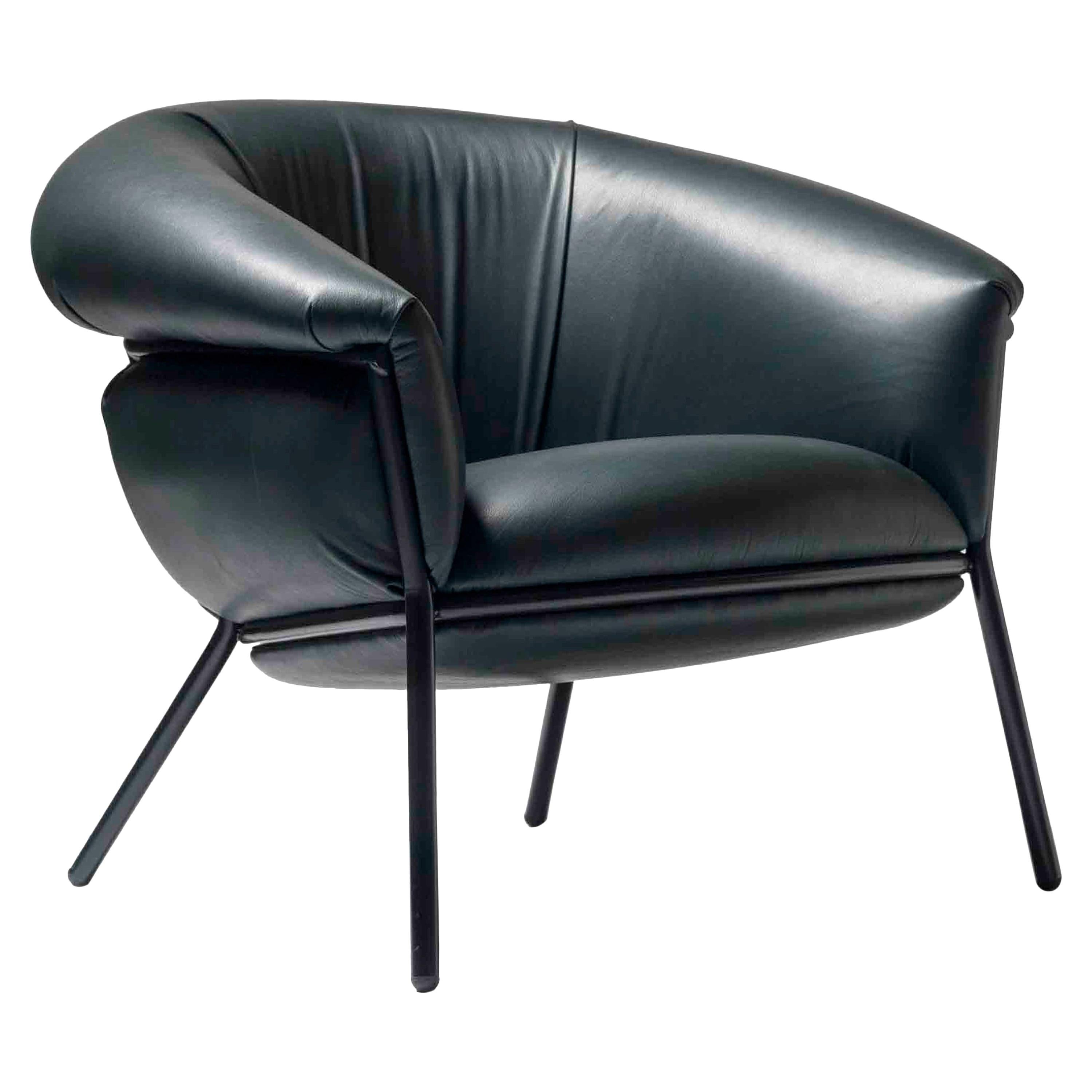 Zeitgenössischer Sessel „Grasso“ aus grünem Leder und Eisen von Stephen Burks für BD