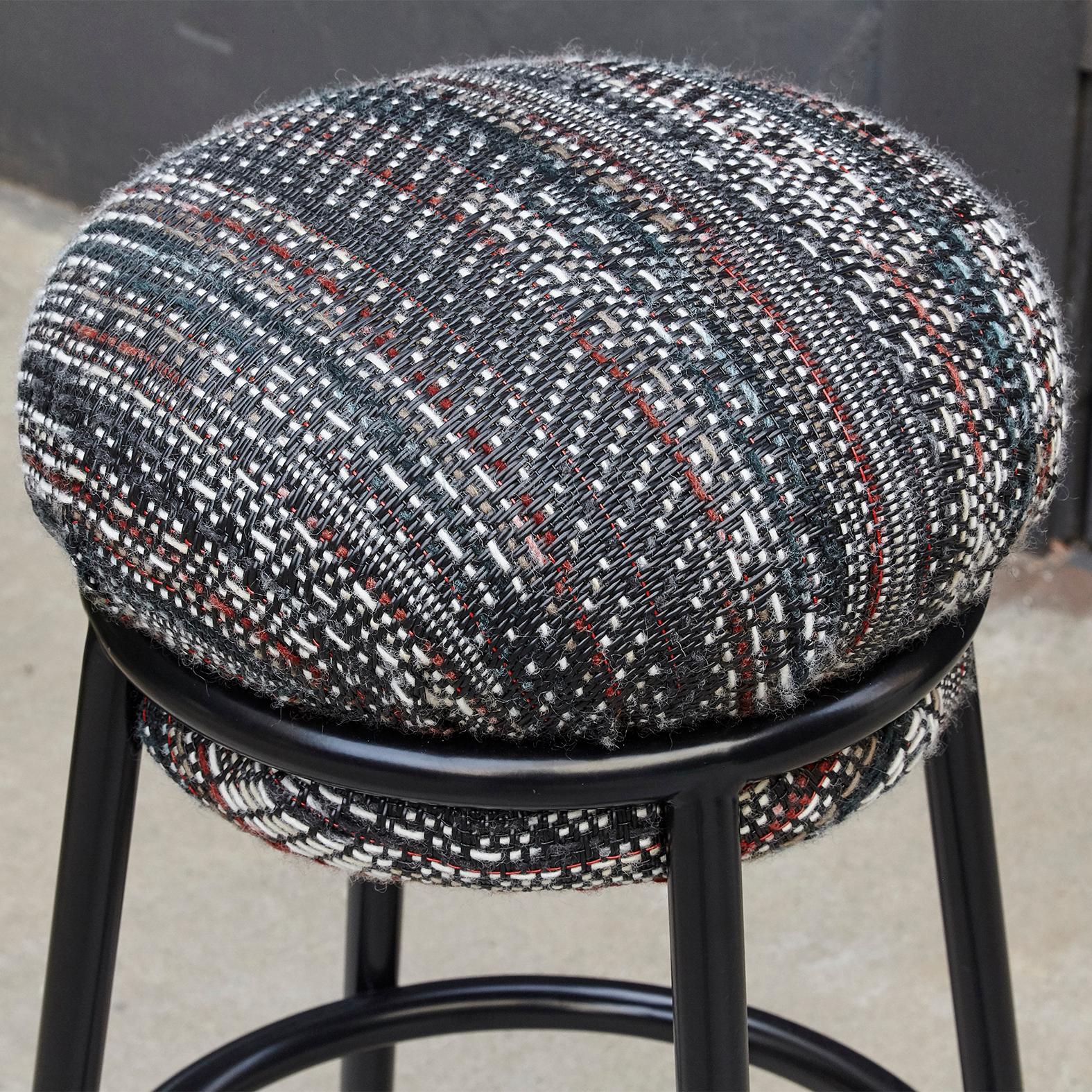 Modern Stephen Burks Grasso Contemporary Fabric Upholstery, Blac Lacquered Metal Stool 