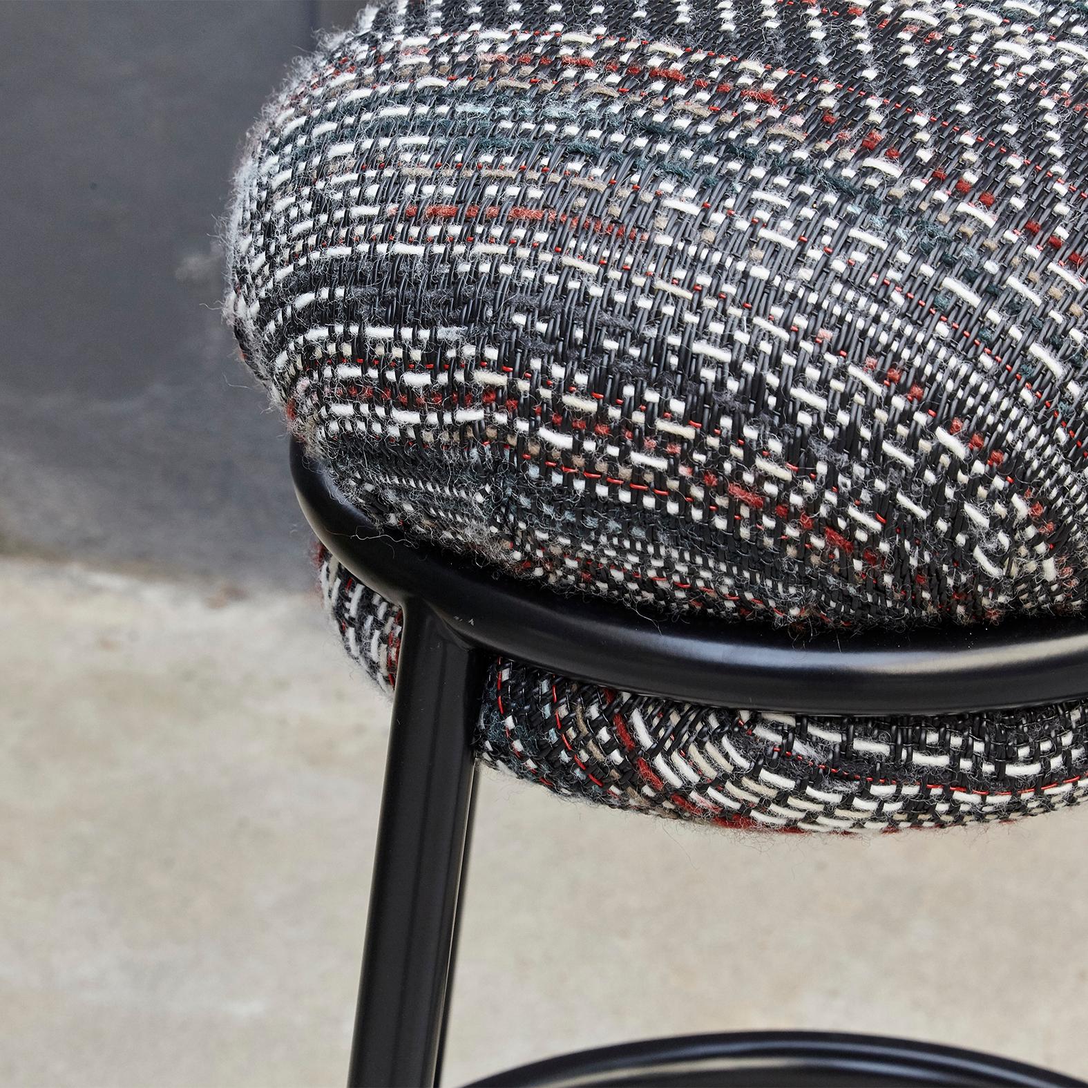 Stephen Burks Grasso Contemporary Fabric Upholstery, Blac Lacquered Metal Stool  In Excellent Condition In Barcelona, Barcelona