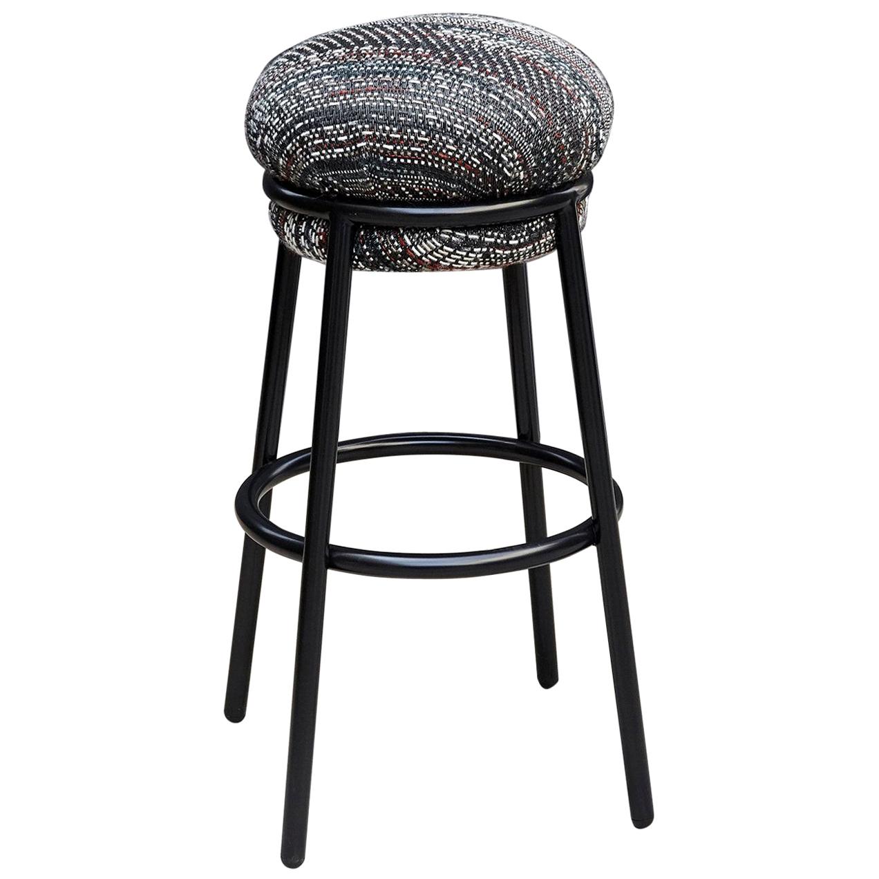 Stephen Burks Grasso Contemporary Fabric Upholstery, Blac Lacquered Metal Stool