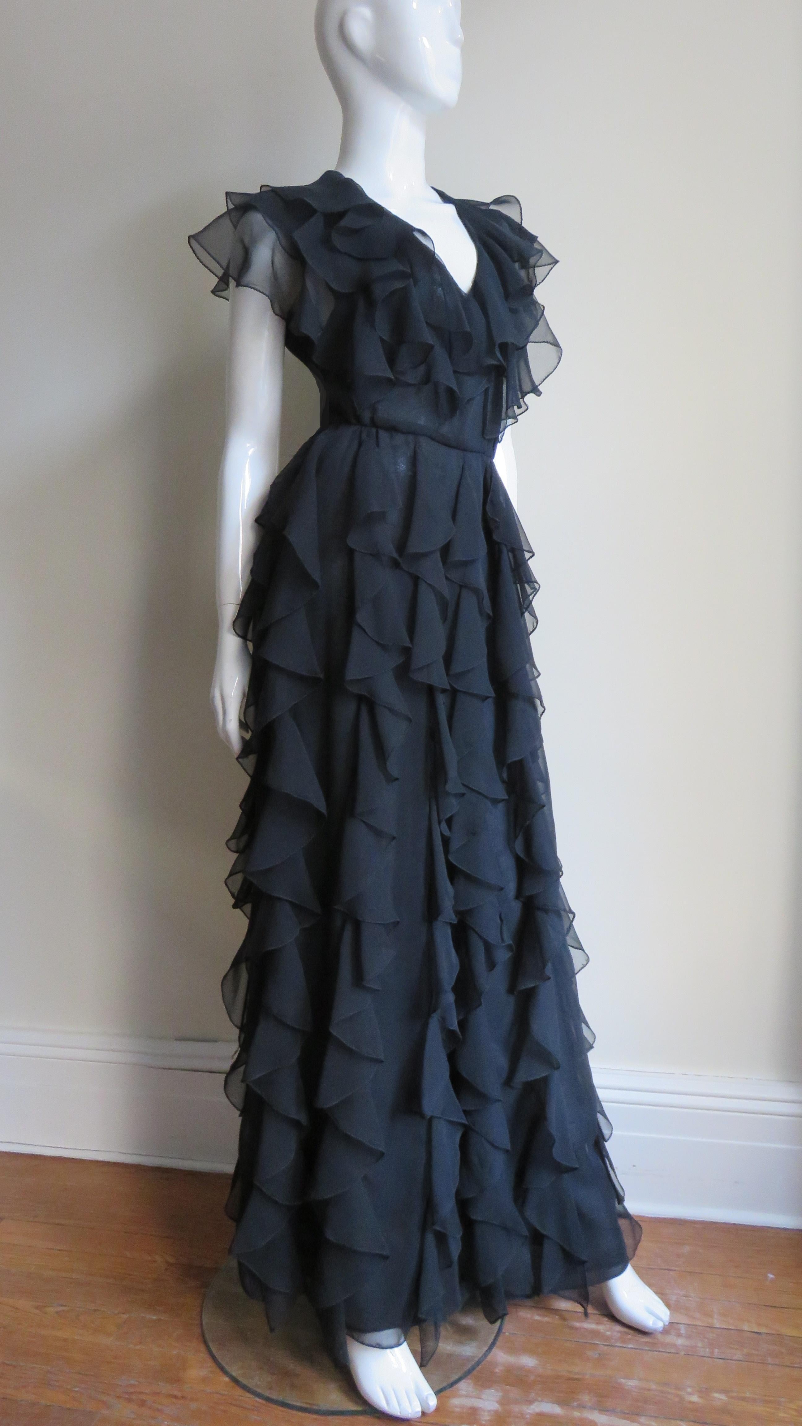 Stephen Burrows 1970s Ruffle Maxi Dress 4