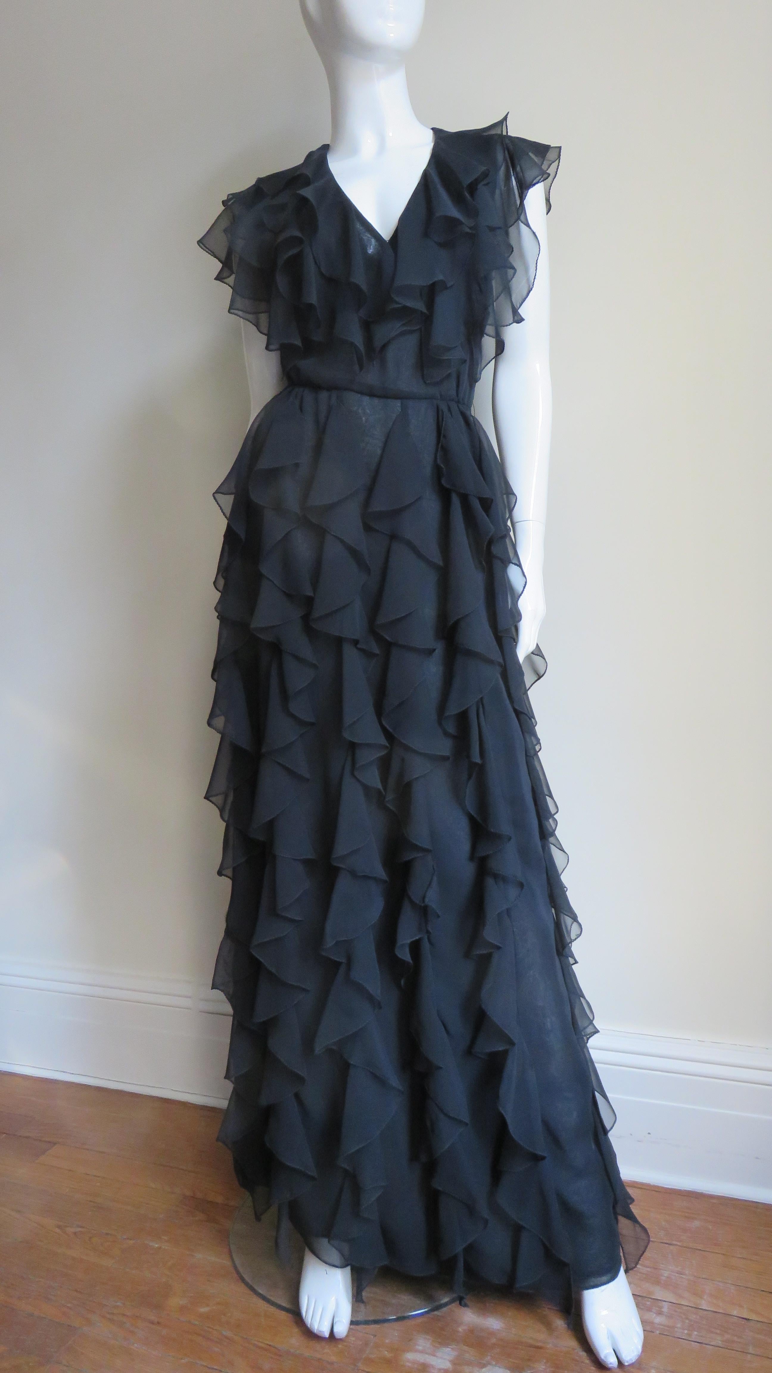 Stephen Burrows 1970s Ruffle Maxi Dress 3