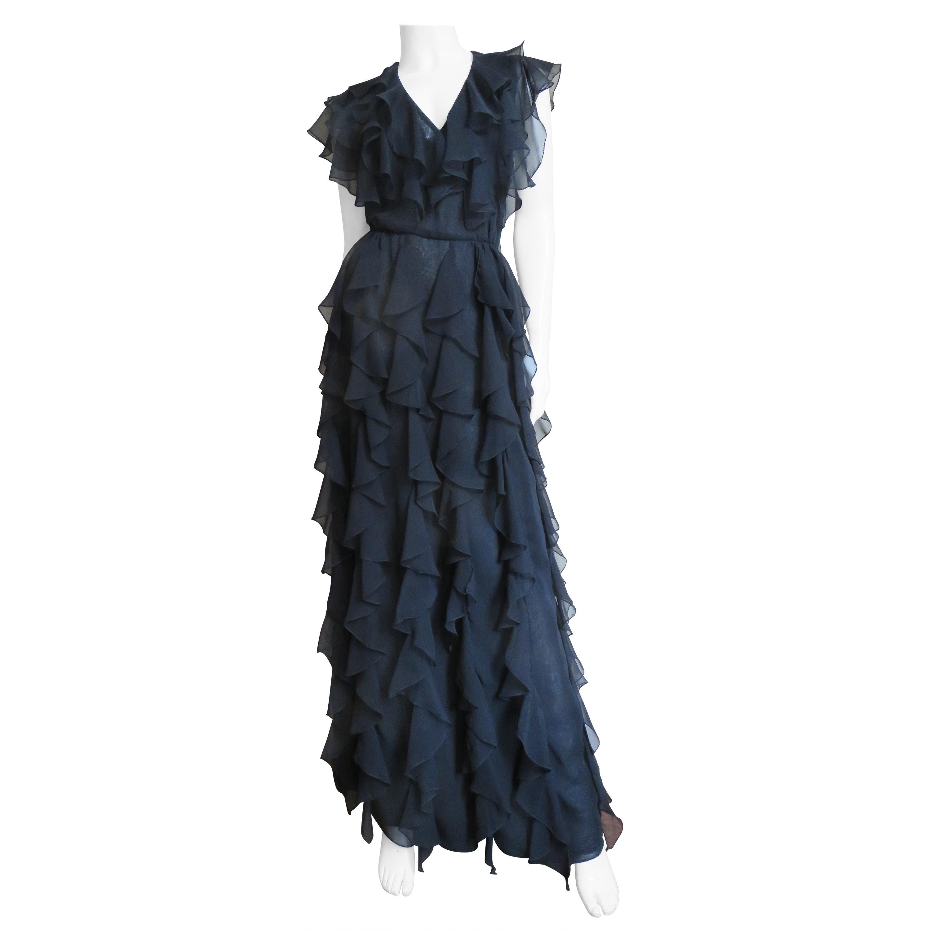 Stephen Burrows 1970s Ruffle Maxi Dress