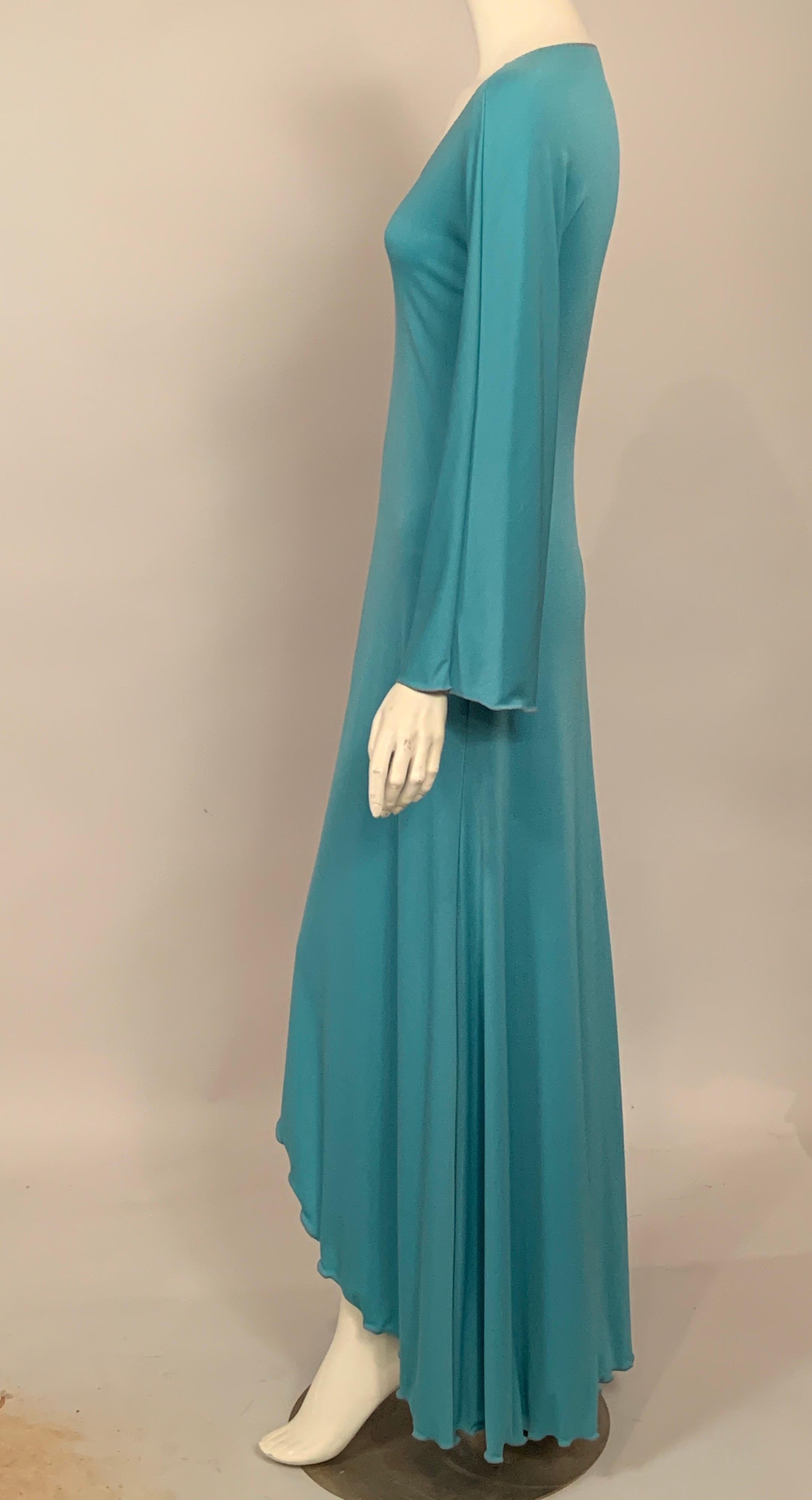 Stephen Burrows Aqua Maxi Dress with Signature Lettuce Edge Hem In Excellent Condition In New Hope, PA