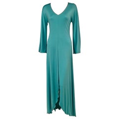 Stephen Burrows Aqua Maxi Dress with Signature Lettuce Edge Hem