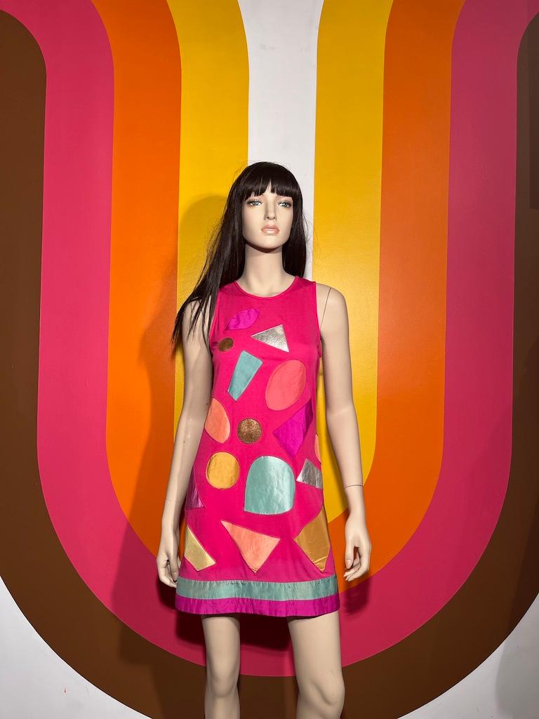 Women's or Men's Stephen Burrows Bright Fuchsia A-line Abstract Mini Sample Dress 