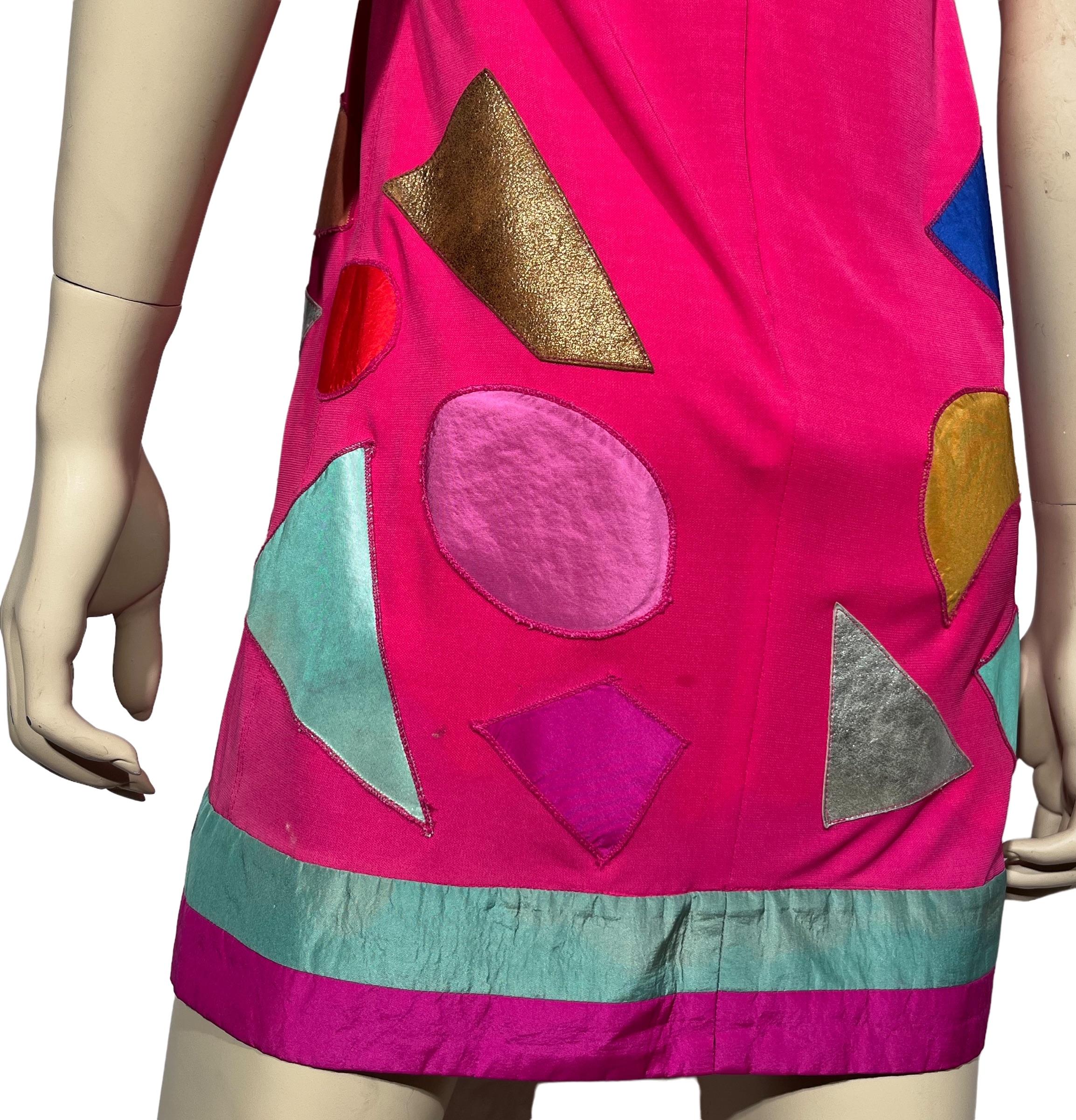Stephen Burrows Bright Fuchsia A-line Abstract Mini Sample Dress  2