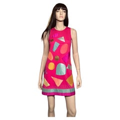 Stephen Burrows Bright Fuchsia A-line Abstract Mini Sample Dress 
