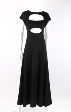 STEPHEN BURROWS c.1970's Black Knit Bias Cut Peek-A-Boo Evening Dress