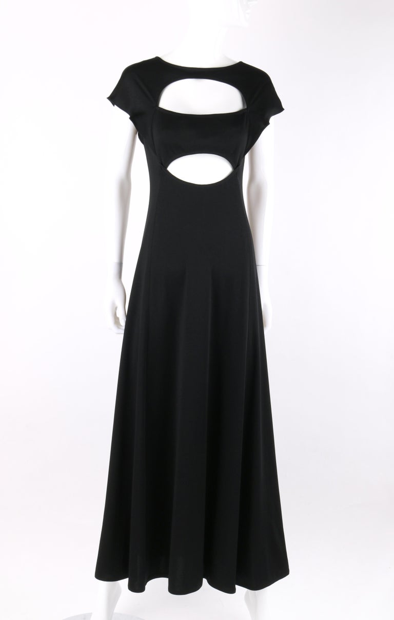 STEPHEN BURROWS c.1970's Black Knit Bias Cut Peek-A-Boo Evening Dress ...