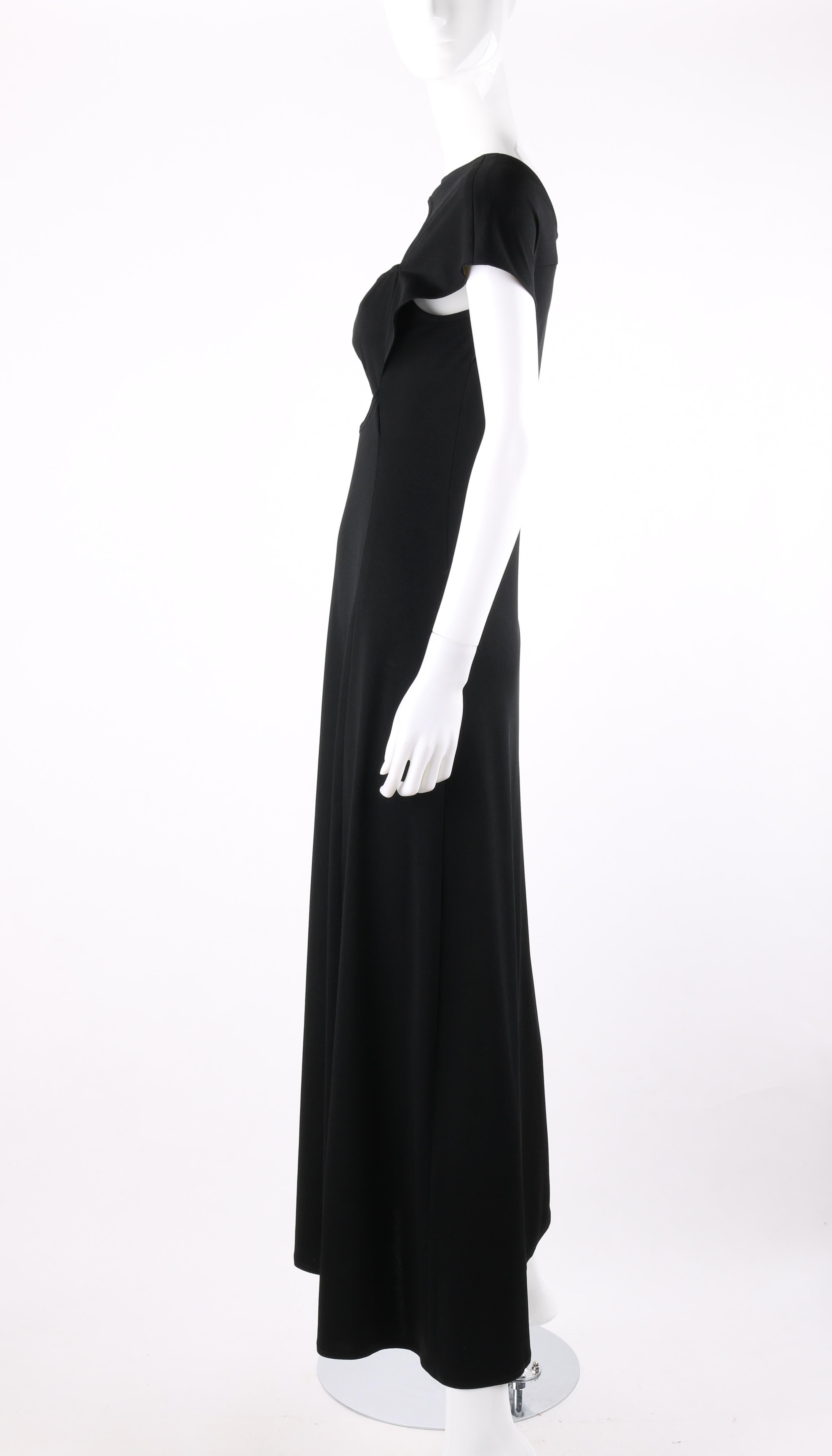 STEPHEN BURROWS c.1970's Black Knit Bias Cut Peek-A-Boo Evening Dress 2
