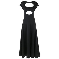 STEPHEN BURROWS c.1970's Black Knit Bias Cut Peek-A-Boo Evening Dress