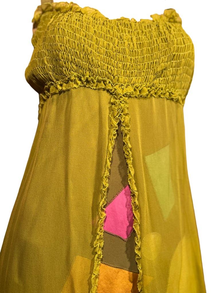 Stephen Burrows Chartreuse Chiffon Abstract Shape Shift Dress For Sale 5
