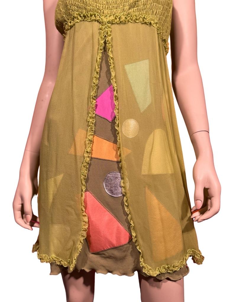 Stephen Burrows Chartreuse Chiffon Abstract Shape Shift Dress For Sale 6