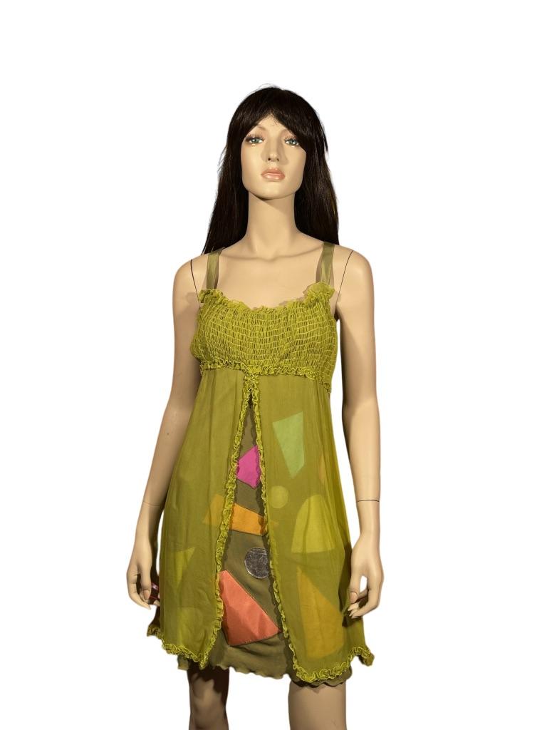 Stephen Burrows Chartreuse Chiffon Abstract Shape Shift Dress For Sale 7