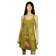 Stephen Burrows Chartreuse Chiffon Abstract Shape Shift Dress