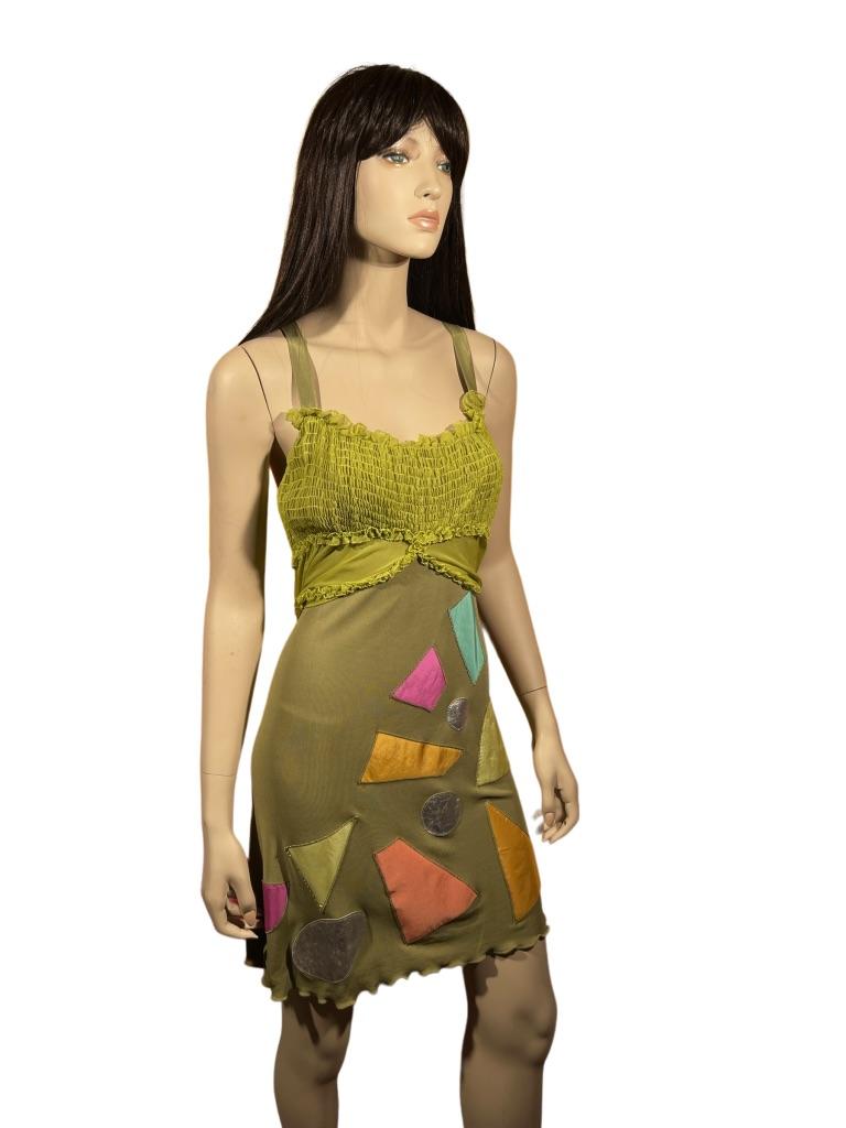 Brown Stephen Burrows Chartreuse Chiffon Abstract Shape Shift Dress For Sale