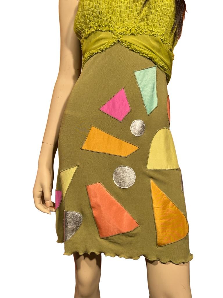 Stephen Burrows Chartreuse Chiffon Abstract Shape Shift Dress In Good Condition For Sale In Greenport, NY