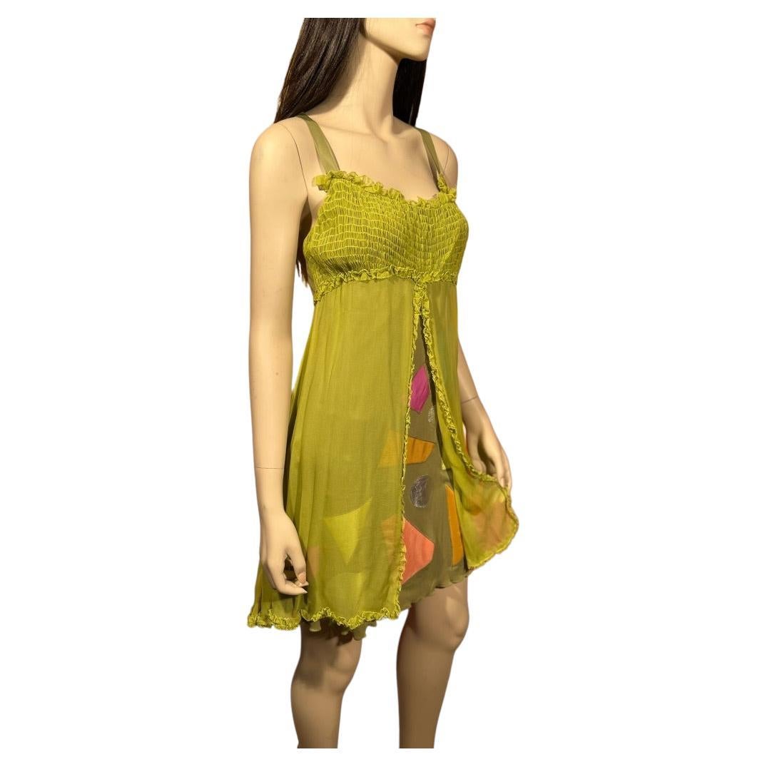 Stephen Burrows Chartreuse Chiffon Abstract Shape Shift Dress For Sale